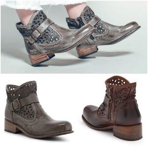 BED STU Heather Women's Perforated Leather Ankle Boots in Taupe Size 7
